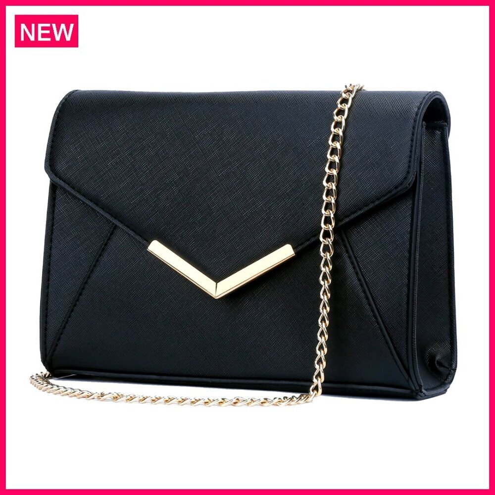 Faux Leather Evening Clutch with Detachable Chain Strap for Party Wedding